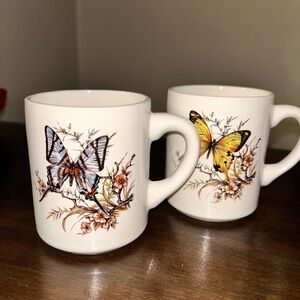 Vintage mid century cottage core butterfly mugs